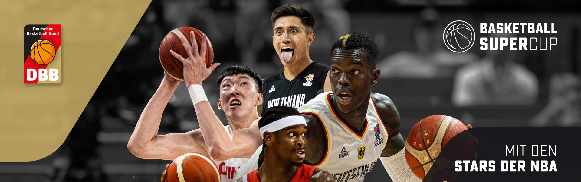 Basketballspieler in Aktion beim Basketball Supercup mit den Teams Deutschland, China, Kanada und Neuseeland, Veranstaltung in Hamburg am 12. und 13. August 2023